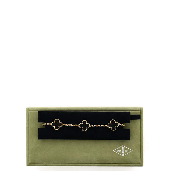 Van Cleef & Arpels Vintage Alhambra 5 Motifs Bracelet 18K Yellow Gold and Onyx - Picture 2 of 4